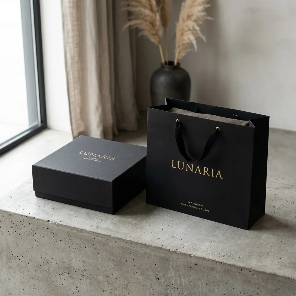 Esempio di packaging e shopper bag premium con brand identity coordinata